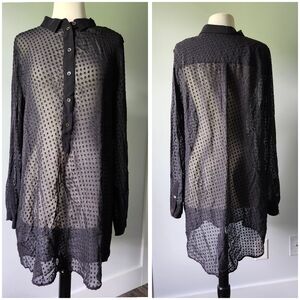 Equipment Femme Silk Blouse Polka dot Sheer long Tunic black Long Sleeve Large